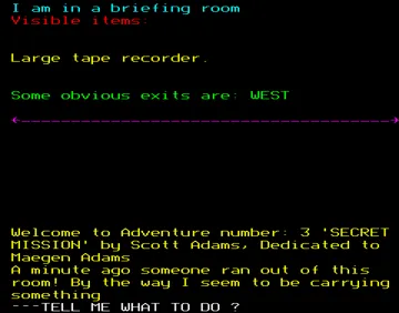 Adventure 03 - Secret Mission - BBC v1.0 (1979)(Adams)[a][SPECIAL] screen shot game playing